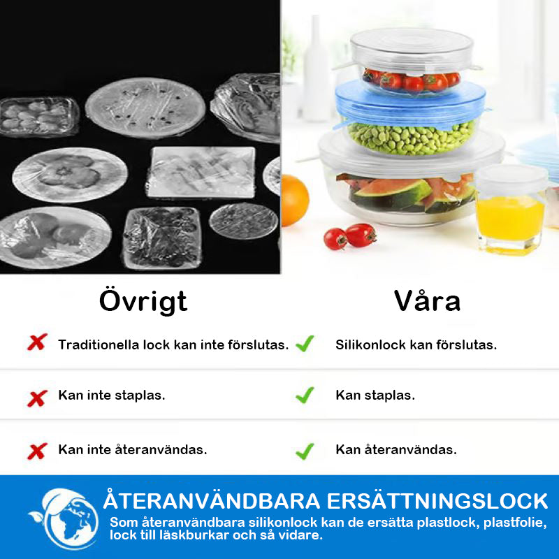 Silikonöverdrag Stretchlock Återanvändbara Lufttäta Matomslag