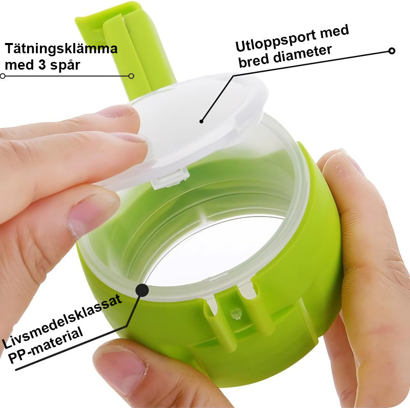 Matpåse förseglingsklämma med hällpip
