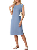 Kvinnor Rundhalsad Lös Split Skrynkelfri Midiklänning med fickor