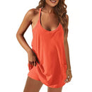 Damklänning med ärmlös sportig miniklänning med inbyggda shorts, v-ringad, spaghettiband och fickor