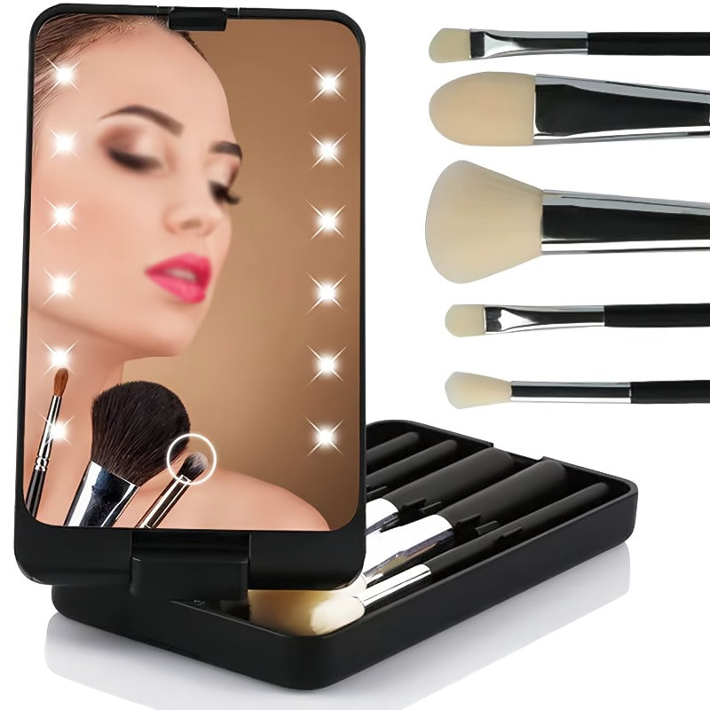 💖Travel Makeup Brush Set med LED-ljus(inklusive borste)