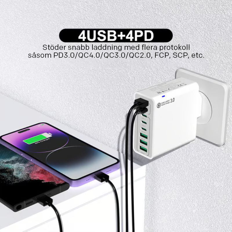 8 i 1 Vattentät USB-snabbladdare med portar