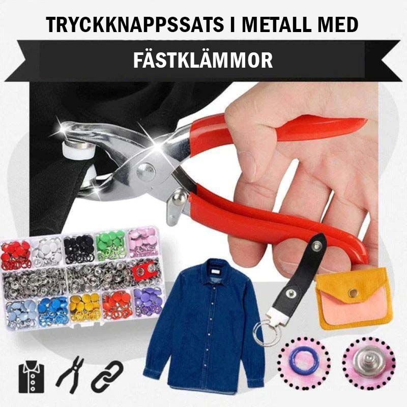 Metalltryckknapp med fästklämma