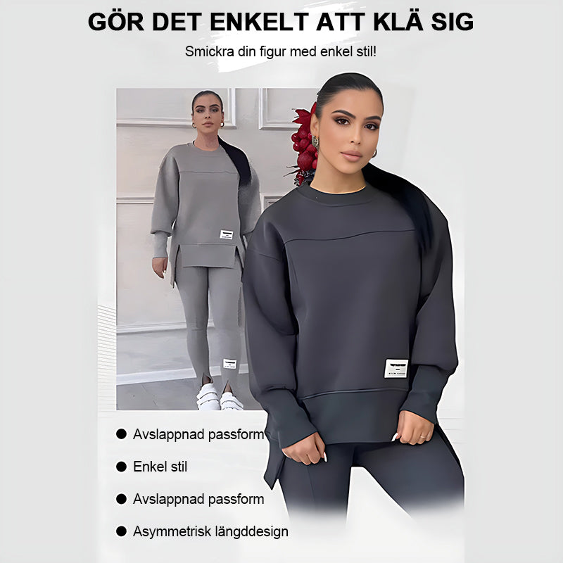 Oregelbundet tryckt långärmad sweatshirt och leggings