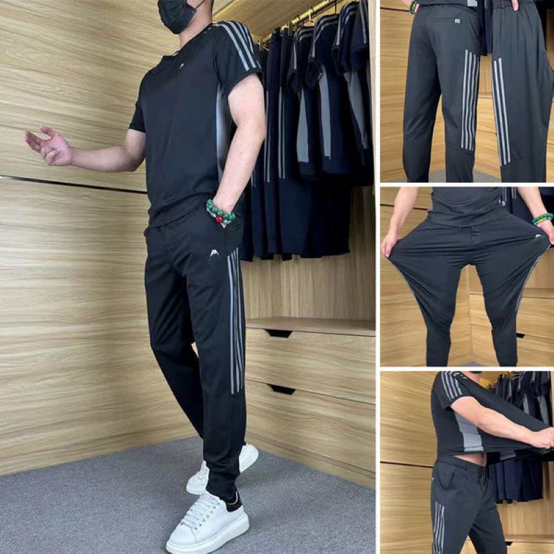 Herrset med kortärmade långbyxor och casual sportbyxor i två delar