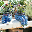 Handgjorda unika denimblomkrukor