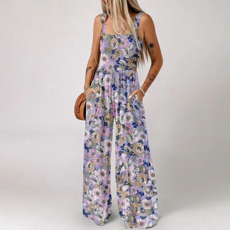 Jumpsuits med ärmlösa överaller med casual tryck för kvinnor