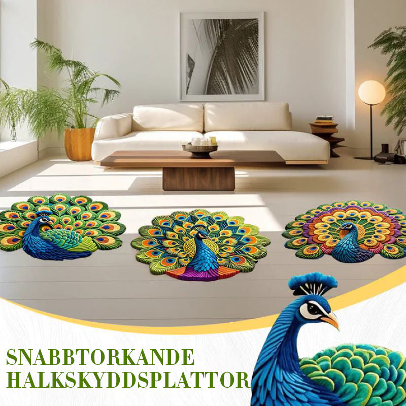 🦚 Snabbtorkande halkfri påfågelmatta