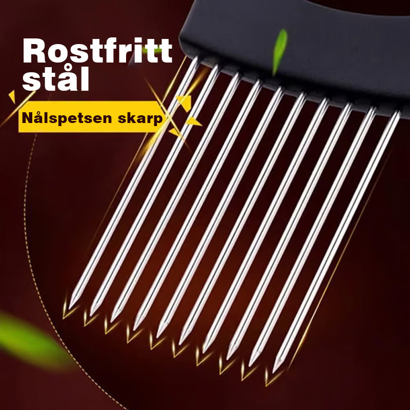 Multifunktionell lökhållare för skivning