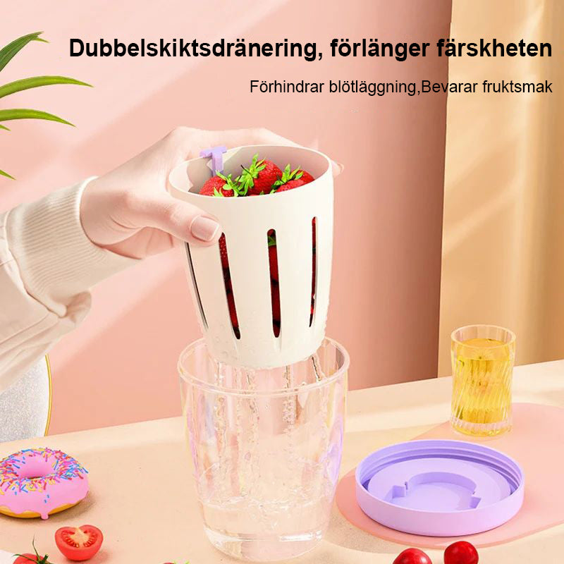 Dubbel Dränerad Frukt Lunch Cup med Gaffel