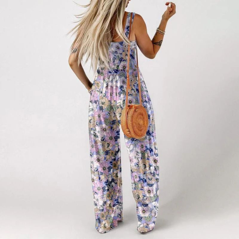 Jumpsuits med ärmlösa överaller med casual tryck för kvinnor