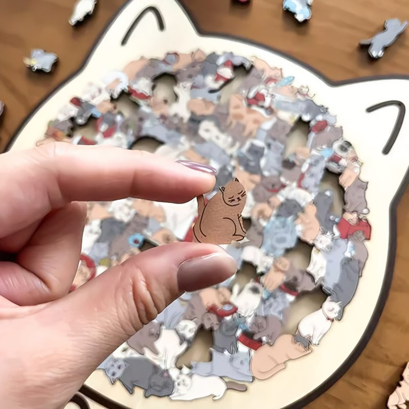 (💖Den perfekta presenten för kattälskare) 🔥🐈135-bitars träpussel med kattmotiv i Morandi-färger🐾