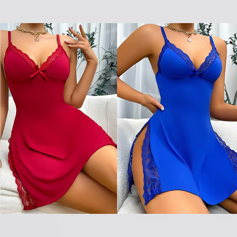 🎉🎉 Nattlinne med slits och spetsrosett