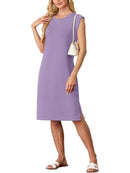 Kvinnor Rundhalsad Lös Split Skrynkelfri Midiklänning med fickor