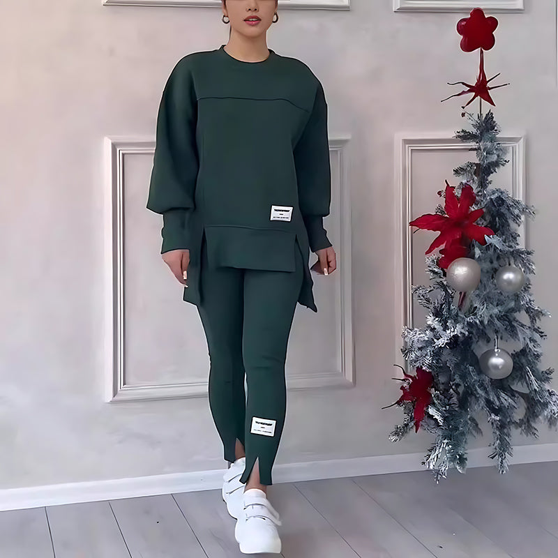 Oregelbundet tryckt långärmad sweatshirt och leggings