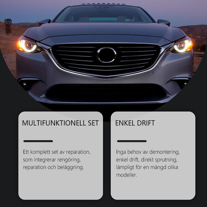 Gulnande, atomiserad repvårdsspray för strålkastare