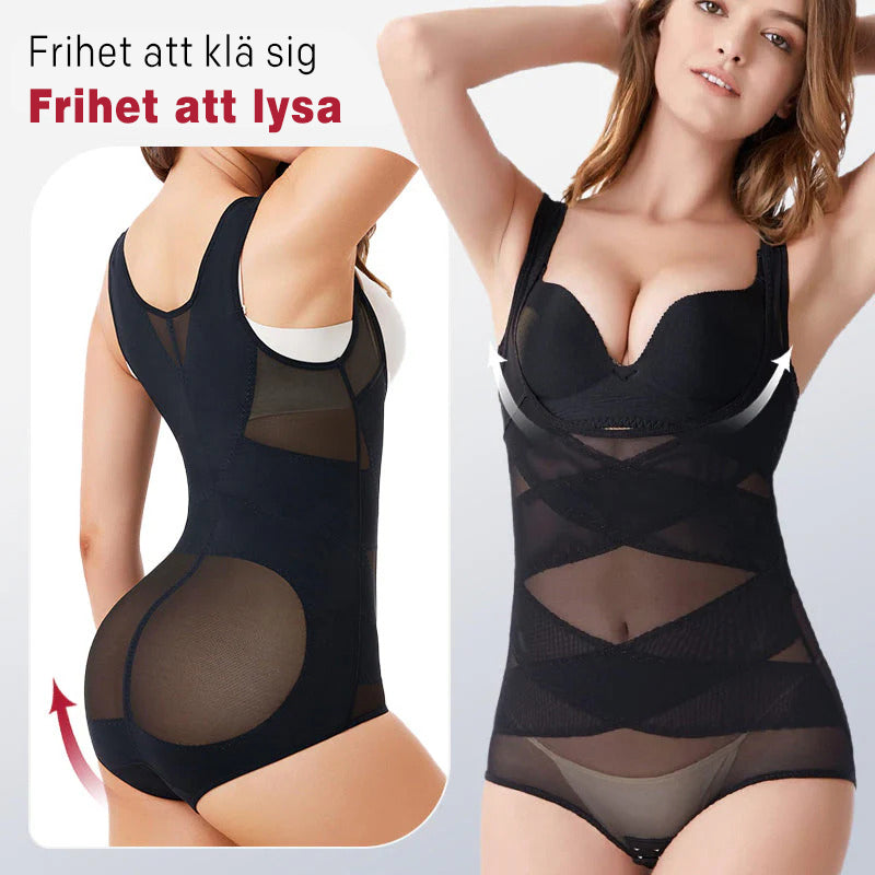 Kroppsformande plagg i ett stycke med lätt och andningsbar mesh, maglyftande och bröststödjande