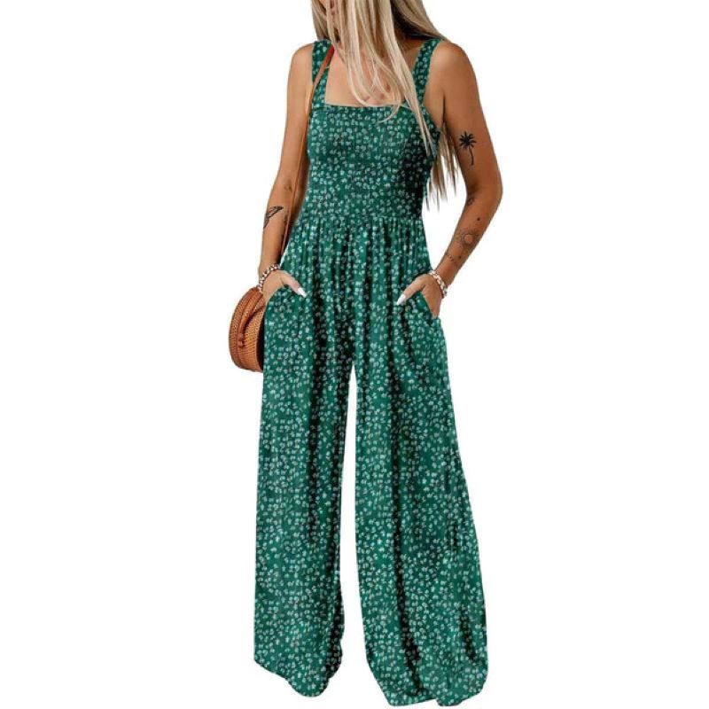 Jumpsuits med ärmlösa överaller med casual tryck för kvinnor