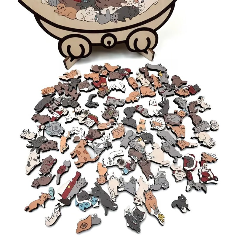 (💖Den perfekta presenten för kattälskare) 🔥🐈135-bitars träpussel med kattmotiv i Morandi-färger🐾
