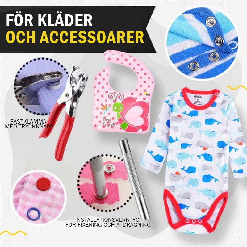 Metalltryckknapp med fästklämma