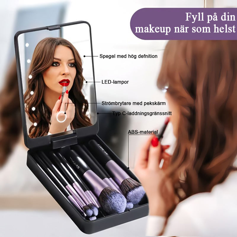 💖Travel Makeup Brush Set med LED-ljus(inklusive borste)