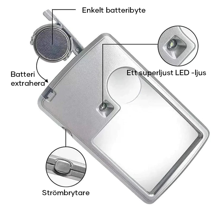 LED Förstornings Kort för Läsning