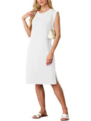 Kvinnor Rundhalsad Lös Split Skrynkelfri Midiklänning med fickor