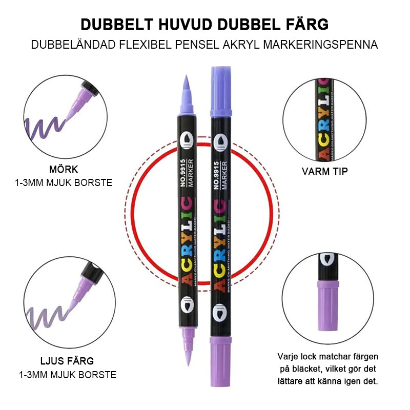 Tvåfärgad akrylfärgpenna med dubbla ändar