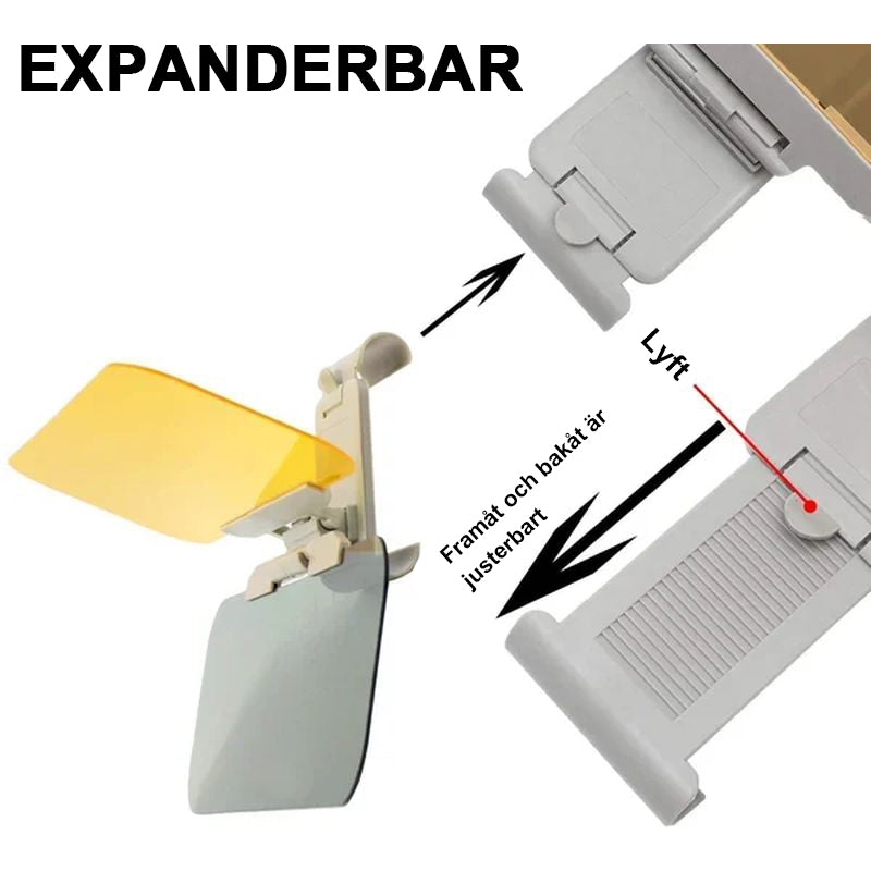 Förlängning av körvisir med bländskydd för dag och natt