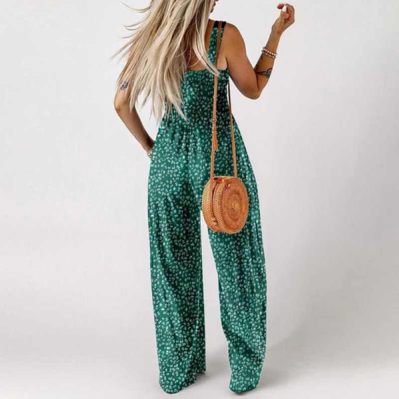 Jumpsuits med ärmlösa överaller med casual tryck för kvinnor
