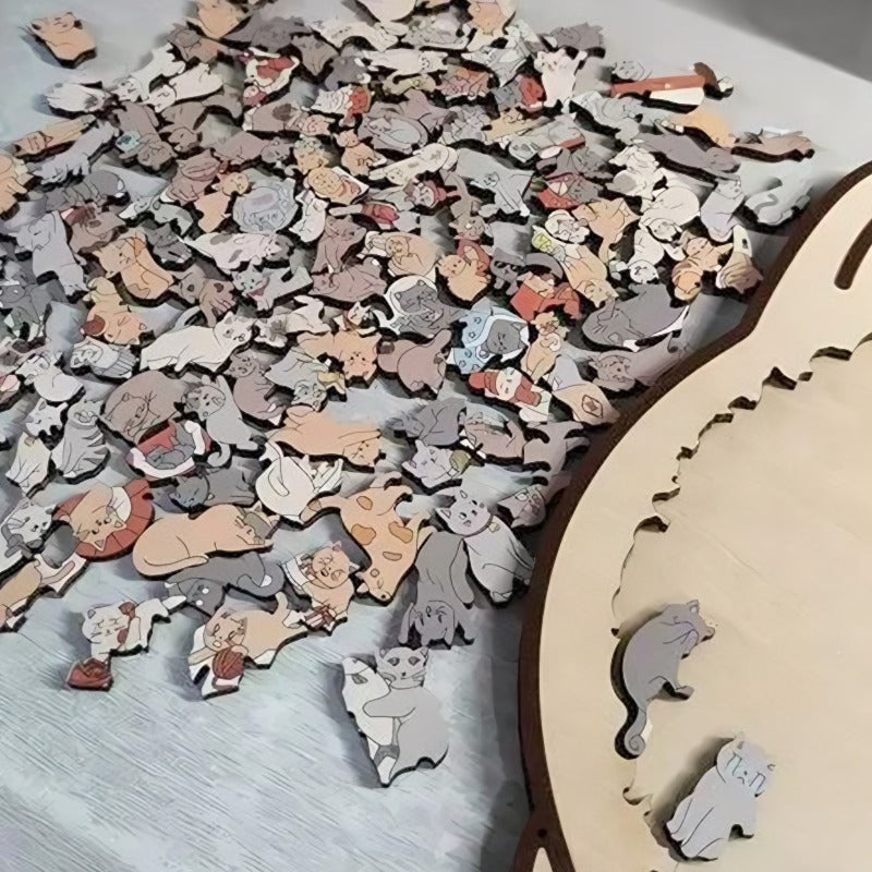 (💖Den perfekta presenten för kattälskare) 🔥🐈135-bitars träpussel med kattmotiv i Morandi-färger🐾