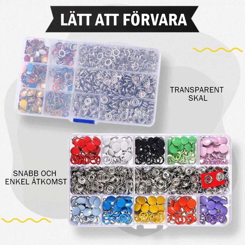 Metalltryckknapp med fästklämma