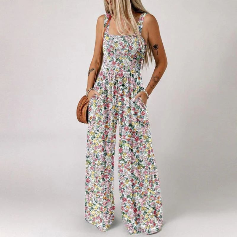 Jumpsuits med ärmlösa överaller med casual tryck för kvinnor