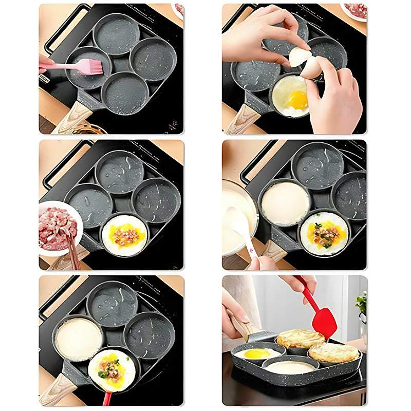 Fyra håls äggpanna, frukostomelett hushållsstekpanna non-stick panna