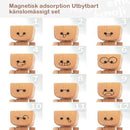 Charmig liten gungfigur i trä med 12 magnetiska uttryck