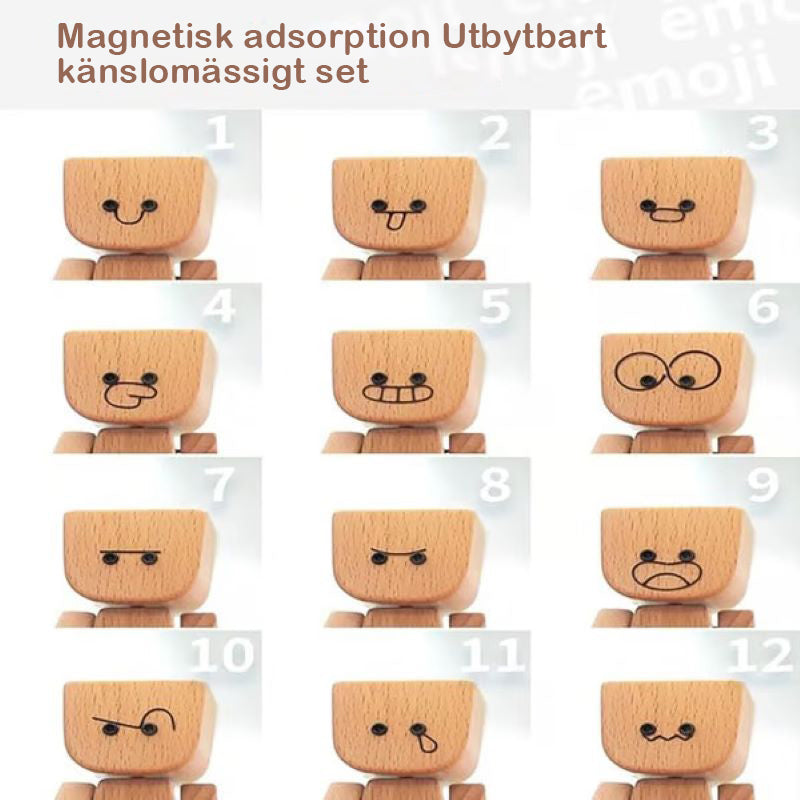 Charmig liten gungfigur i trä med 12 magnetiska uttryck