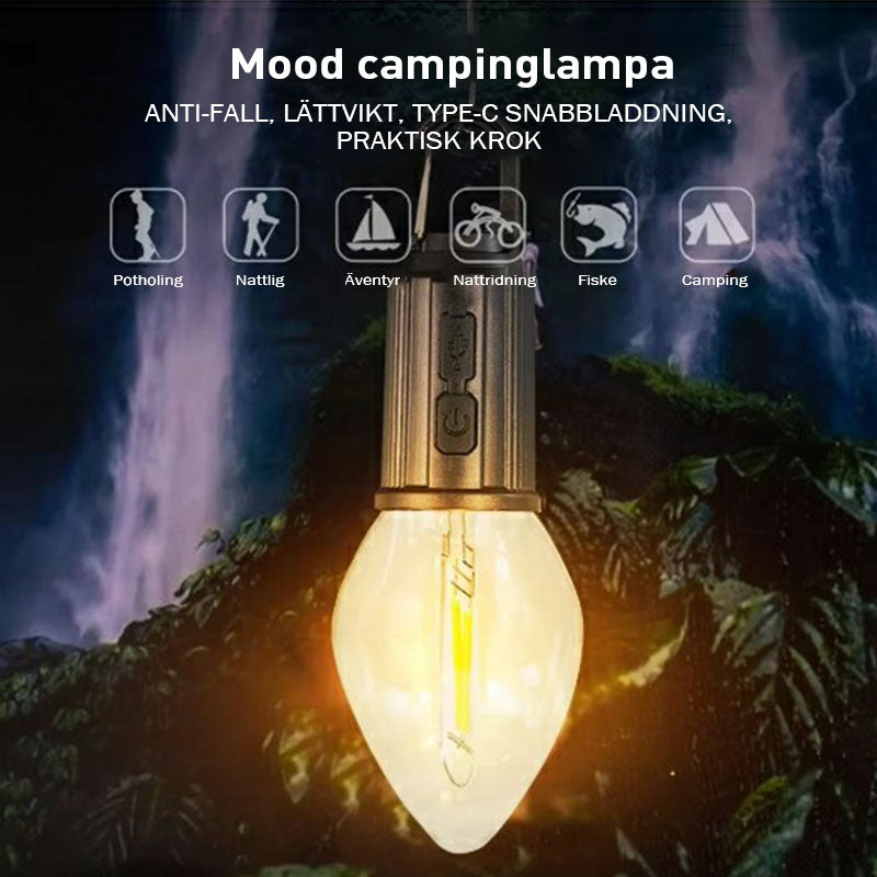 Vattentät LED USB uppladdningsbar campinglampa med krok