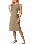 Kvinnor Rundhalsad Lös Split Skrynkelfri Midiklänning med fickor