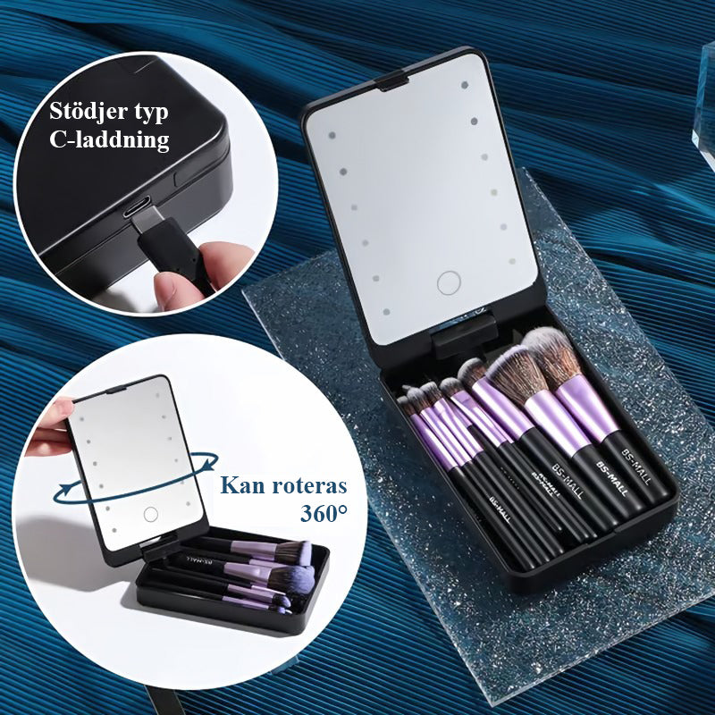 💖Travel Makeup Brush Set med LED-ljus(inklusive borste)