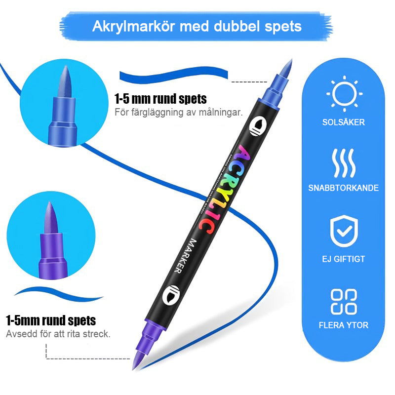 Tvåfärgad akrylfärgpenna med dubbla ändar