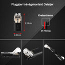 Plug-in-kontakt med dubbla ledningar och låsspänne