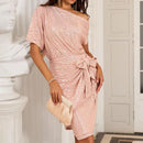 Damklänning med en axel och paljettmönster, glittrande festklänning för klubb