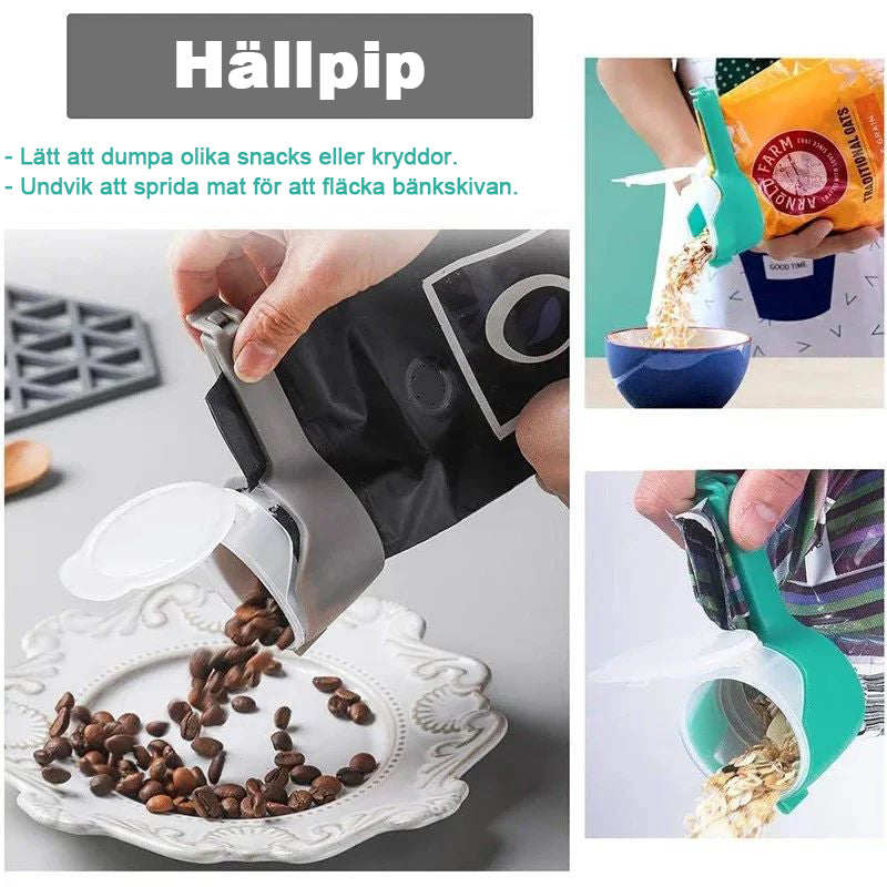 Matpåse förseglingsklämma med hällpip