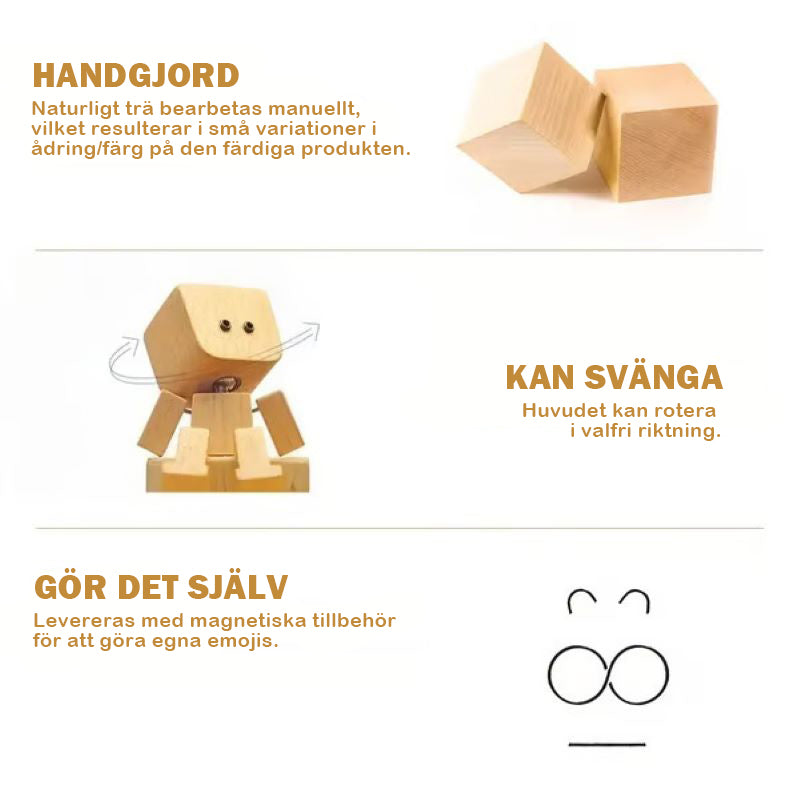 Charmig liten gungfigur i trä med 12 magnetiska uttryck