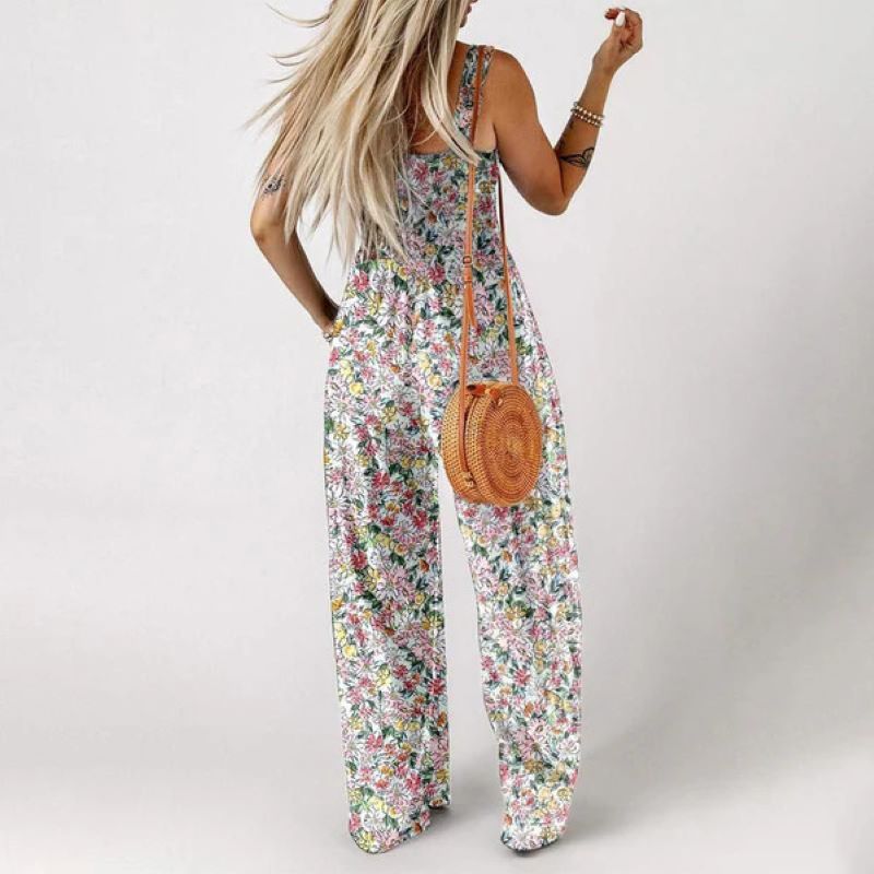 Jumpsuits med ärmlösa överaller med casual tryck för kvinnor