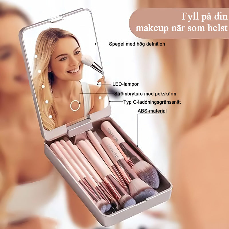 💖Travel Makeup Brush Set med LED-ljus(inklusive borste)