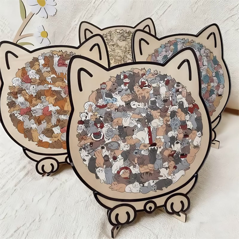 (💖Den perfekta presenten för kattälskare) 🔥🐈135-bitars träpussel med kattmotiv i Morandi-färger🐾