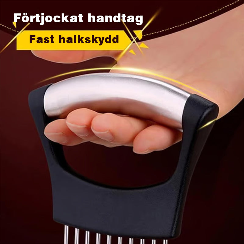 Multifunktionell lökhållare för skivning