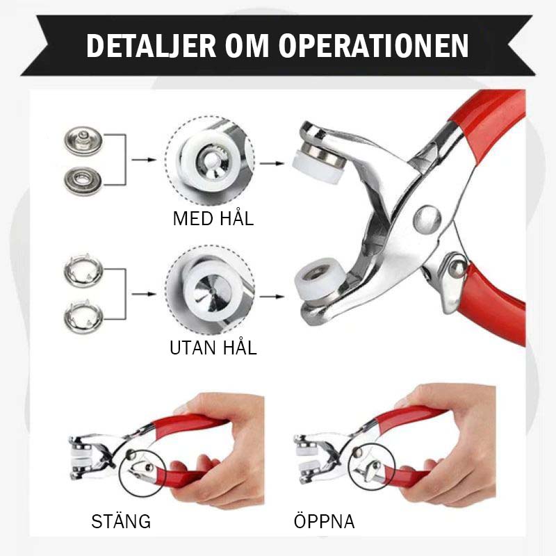 Metalltryckknapp med fästklämma