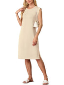 Kvinnor Rundhalsad Lös Split Skrynkelfri Midiklänning med fickor